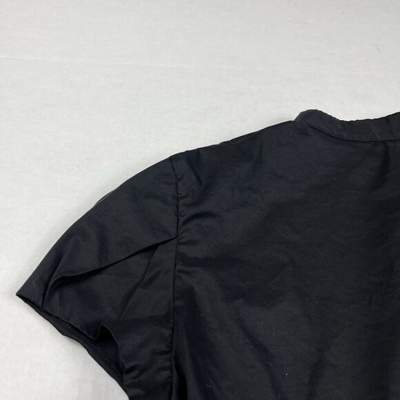 Norma Kamali Black Button Shirt Office Evening Short Sleeve Slim Sleek Top L - Picture 10 of 11